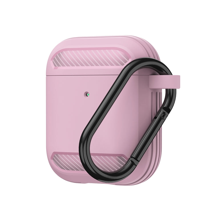 Wireless Earphones Shockproof Carbon Fiber Armor TPU Protective Case For AirPods 1/2(Pink) - For AirPods 1/2 by buy2fix | Online Shopping UK | buy2fix