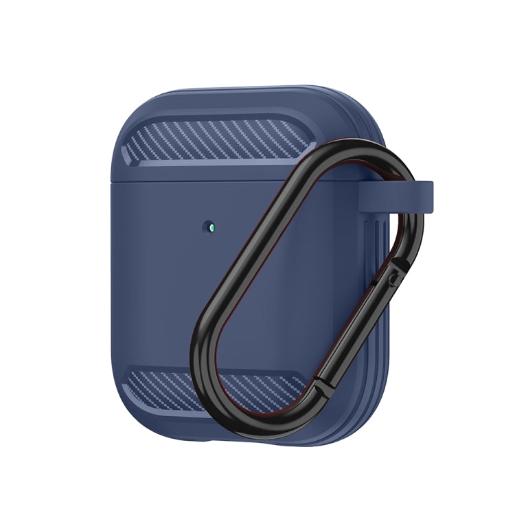 Wireless Earphones Shockproof Carbon Fiber Armor TPU Protective Case For AirPods 1/2(Blue) - For AirPods 1/2 by buy2fix | Online Shopping UK | buy2fix