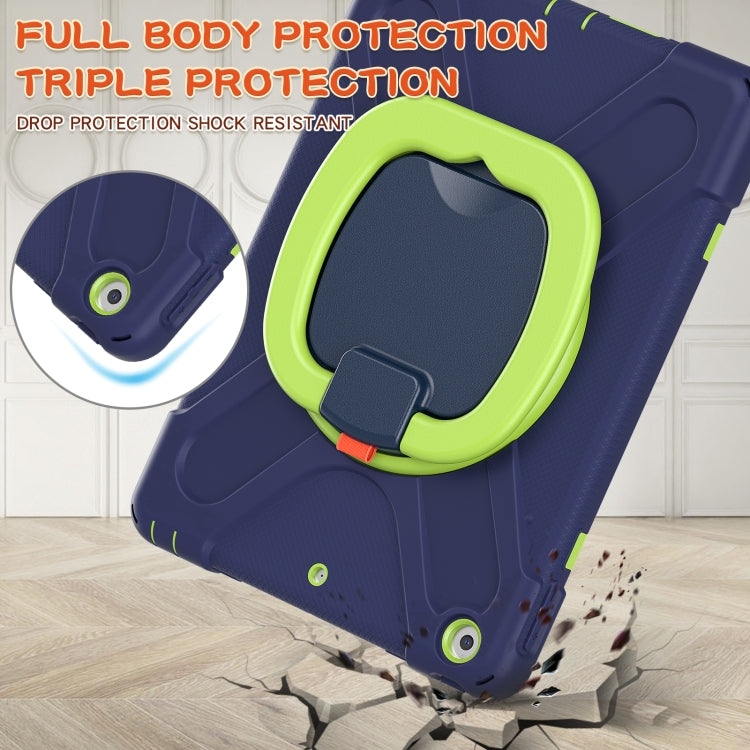 For Apple iPad 10.2 2021 / 2020 / 2019 Contrast Color Silicone + PC Protective Case with Holder & Shoulder Strap(Navy Blue + Yellow Green) by buy2fix