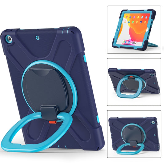 For Apple iPad 10.2 2021 / 2020 / 2019 Contrast Color Silicone + PC Protective Case with Holder & Shoulder Strap(Navy Blue + Blue) by buy2fix