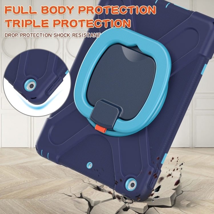 For Apple iPad 10.2 2021 / 2020 / 2019 Contrast Color Silicone + PC Protective Case with Holder & Shoulder Strap(Navy Blue + Blue) by buy2fix