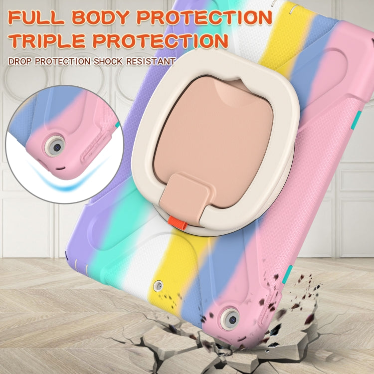 For Apple iPad 10.2 2021 / 2020 / 2019 Colorful Silicone + PC Protective Case with Holder & Shoulder Strap(Pink) by buy2fix