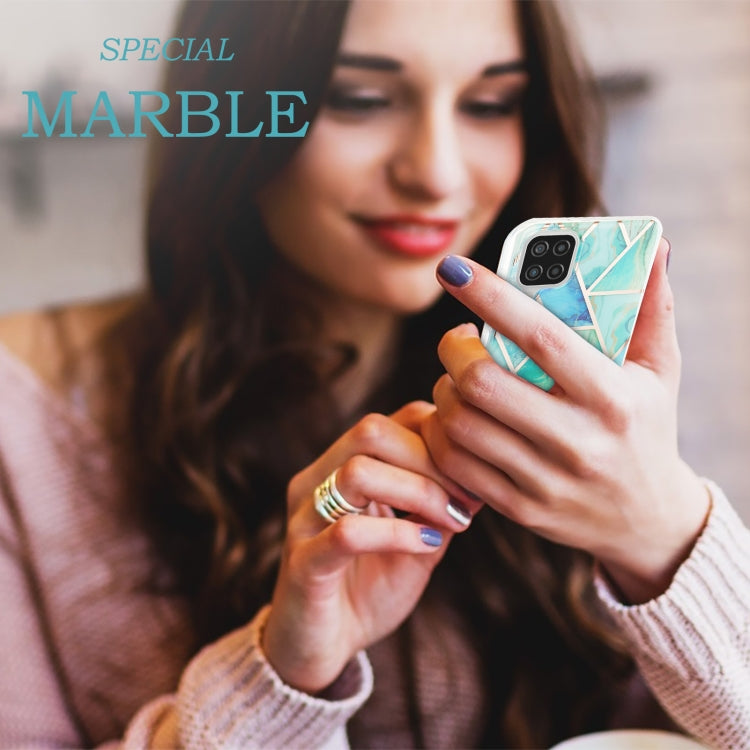 For Samsung Galaxy A12 3D Electroplating Marble Pattern TPU Protective Case(Green) by buy2fix