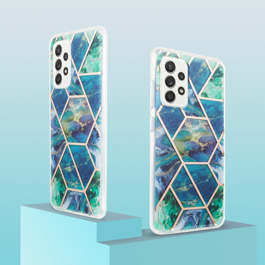 For Samsung Galaxy A52 5G / 4G 3D Electroplating Marble Pattern TPU Protective Case(Blue Green) by buy2fix