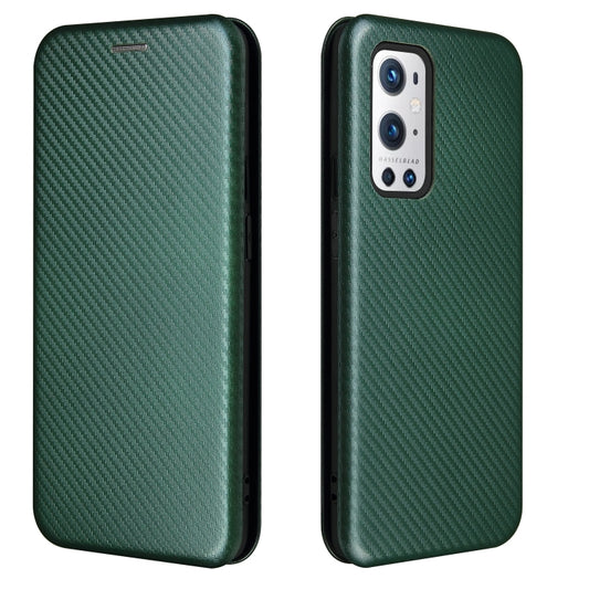 For OnePlus 9 Pro Carbon Fiber Texture Horizontal Flip TPU + PC + PU Leather Case with Card Slot(Green) by buy2fix
