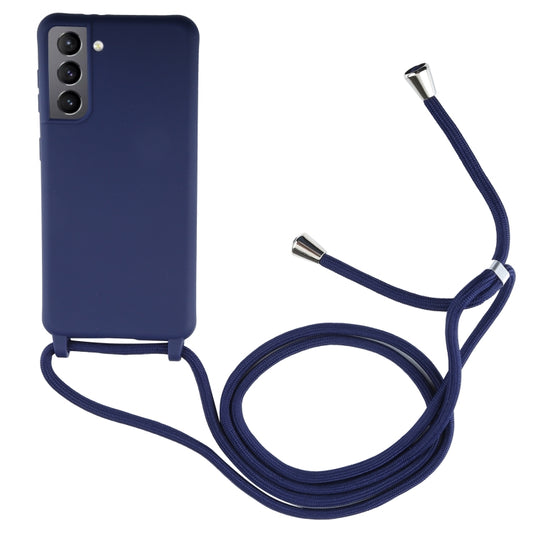 For Samsung Galaxy S21 5G Candy Colors TPU Protective Case with Lanyard(Dark Blue) by buy2fix