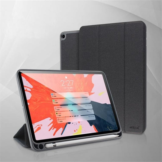 For iPad 10.2 Mutural YASHI Series TPU + PU Cloth Pattern Texture Horizontal Flip Leather Case with Three-folding Holder & Pen Slot & Wake-up / Sleep Function(Black) by Mutural