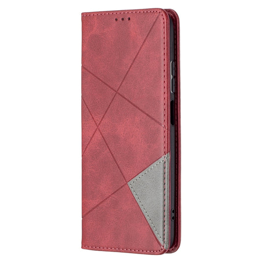 For Xiaomi Redmi Note 10 4G / Note 10s Rhombus Texture Horizontal Flip Magnetic Leather Case with Holder & Card Slots(Red) by buy2fix