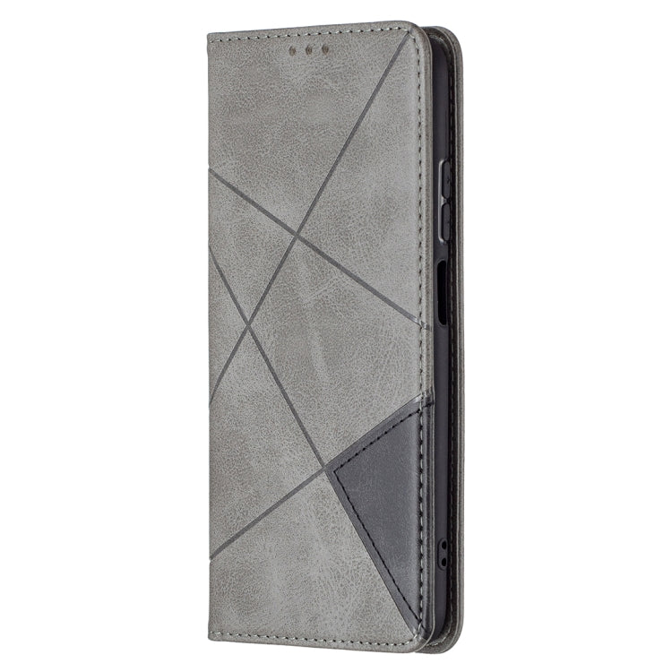 For Xiaomi Redmi Note 10 4G / Note 10s Rhombus Texture Horizontal Flip Magnetic Leather Case with Holder & Card Slots(Grey) - Xiaomi Cases by buy2fix | Online Shopping UK | buy2fix