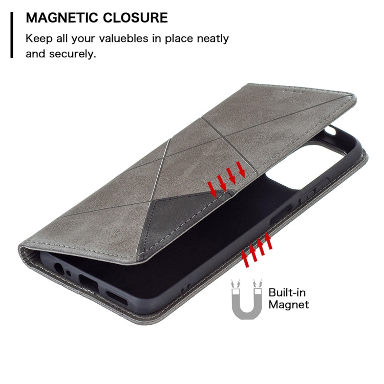 For Xiaomi Redmi Note 10 4G / Note 10s Rhombus Texture Horizontal Flip Magnetic Leather Case with Holder & Card Slots(Grey) - Xiaomi Cases by buy2fix | Online Shopping UK | buy2fix