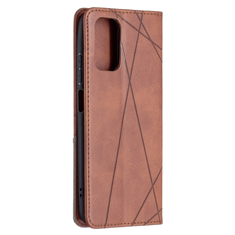 For Xiaomi Redmi Note 10 4G / Note 10s Rhombus Texture Horizontal Flip Magnetic Leather Case with Holder & Card Slots(Brown) - Xiaomi Cases by buy2fix | Online Shopping UK | buy2fix