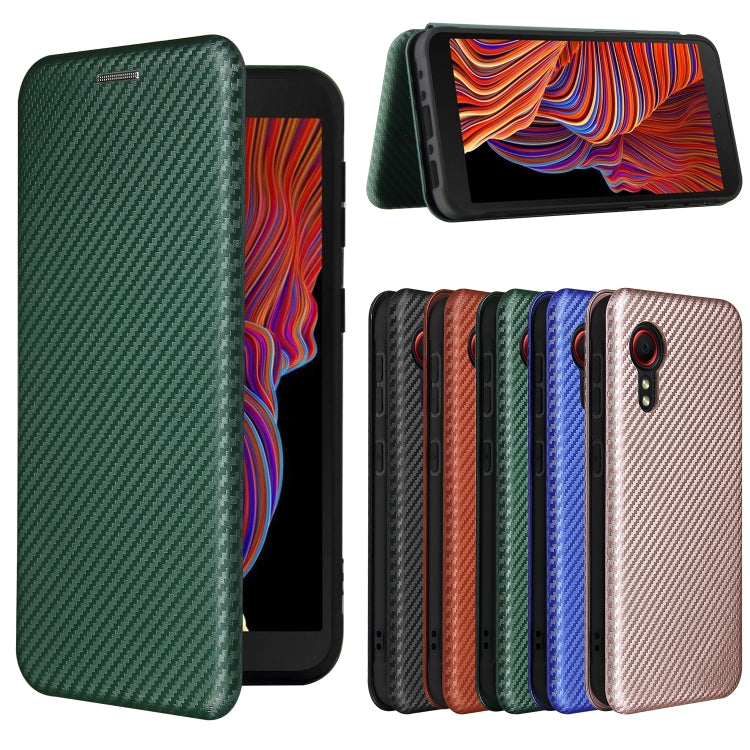 For Samsung Galaxy Xcover 5 Carbon Fiber Texture Horizontal Flip TPU + PC + PU Leather Case with Card Slot(Green) by buy2fix