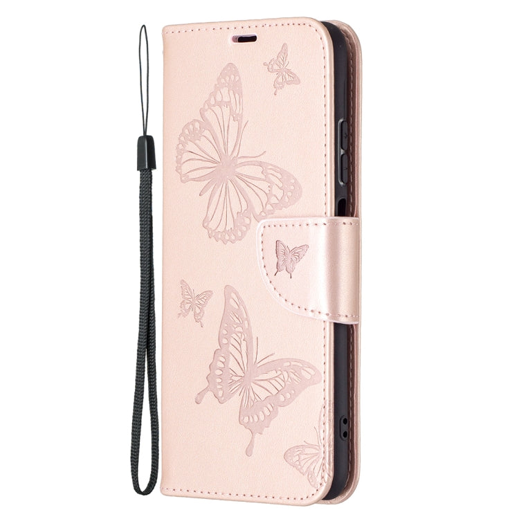 For Xiaomi Redmi Note 10 4G/Note 10s Two Butterflies Embossing Pattern Horizontal Flip Leather Case with Holder & Card Slot & Wallet & Lanyard(Rose Gold) - Xiaomi Cases by buy2fix | Online Shopping UK | buy2fix