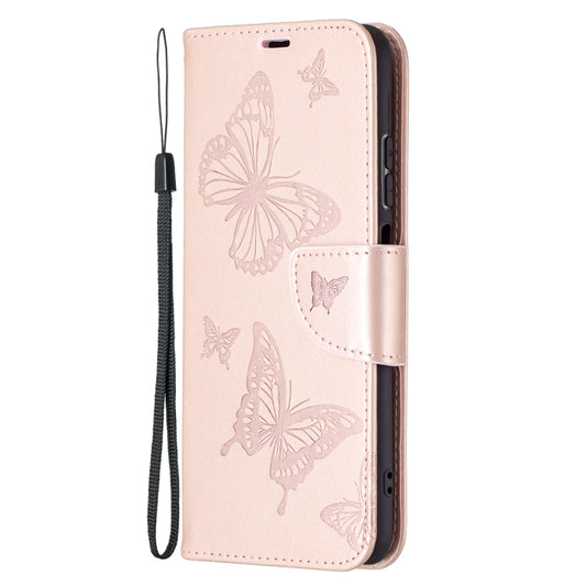For Xiaomi Redmi Note 10 4G/Note 10s Two Butterflies Embossing Pattern Horizontal Flip Leather Case with Holder & Card Slot & Wallet & Lanyard(Rose Gold) by buy2fix