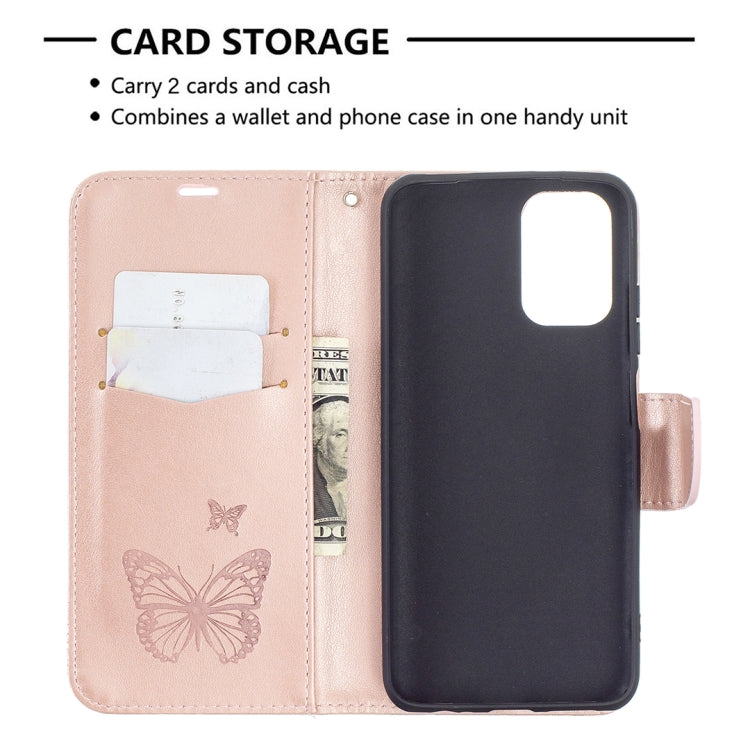 For Xiaomi Redmi Note 10 4G/Note 10s Two Butterflies Embossing Pattern Horizontal Flip Leather Case with Holder & Card Slot & Wallet & Lanyard(Rose Gold) - Xiaomi Cases by buy2fix | Online Shopping UK | buy2fix