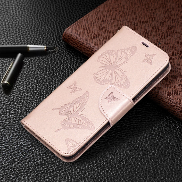For Xiaomi Redmi Note 10 4G/Note 10s Two Butterflies Embossing Pattern Horizontal Flip Leather Case with Holder & Card Slot & Wallet & Lanyard(Rose Gold) - Xiaomi Cases by buy2fix | Online Shopping UK | buy2fix