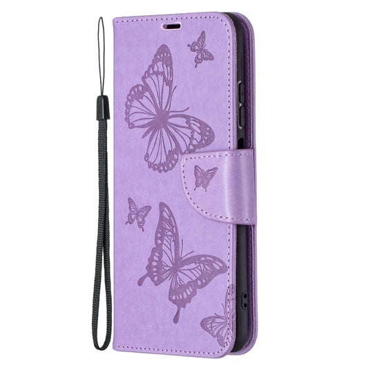 For Xiaomi Redmi Note 10 4G/Note 10s Two Butterflies Embossing Pattern Horizontal Flip Leather Case with Holder & Card Slot & Wallet & Lanyard(Purple) by buy2fix