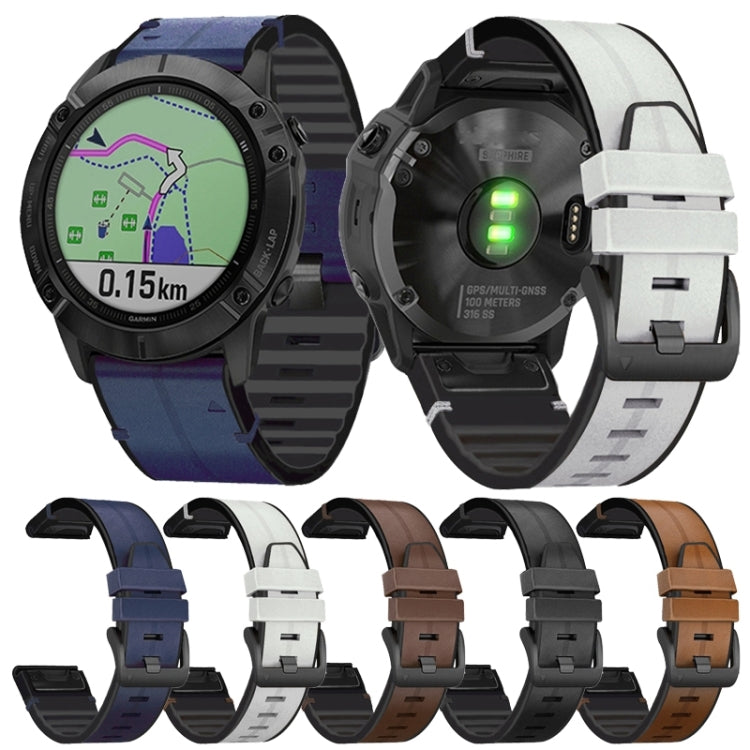 For Garmin Fenix 6X Silicone + Leather Quick Release Watch Band(Brown) by buy2fix