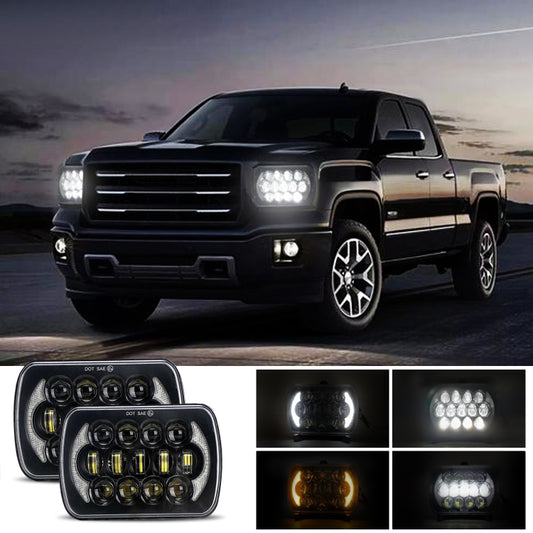 7 inch(5X7)/(7X6) H4 DC 9V-30V 30000LM 300W 8LEDs Car Square Shape LED Headlight Lamps for Jeep Wrangler by buy2fix
