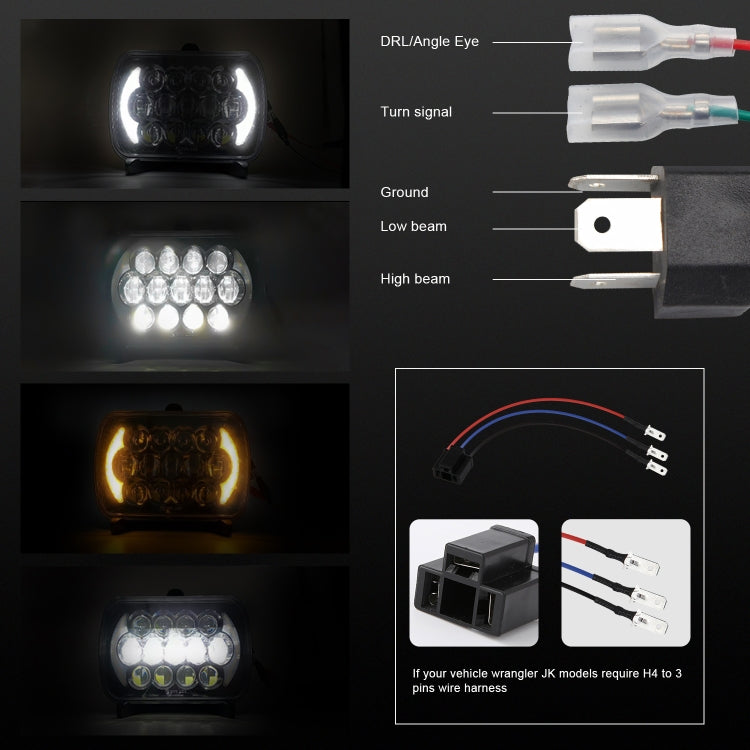 7 inch(5X7)/(7X6) H4 DC 9V-30V 30000LM 300W 8LEDs Car Square Shape LED Headlight Lamps for Jeep Wrangler - Work Lights by buy2fix | Online Shopping UK | buy2fix