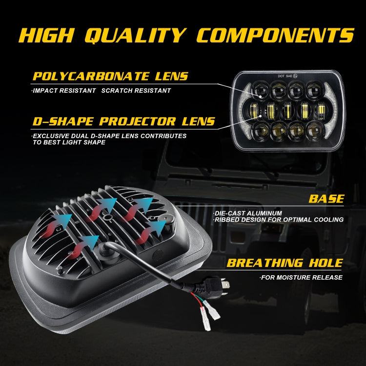 7 inch(5X7)/(7X6) H4 DC 9V-30V 30000LM 300W 8LEDs Car Square Shape LED Headlight Lamps for Jeep Wrangler - Work Lights by buy2fix | Online Shopping UK | buy2fix