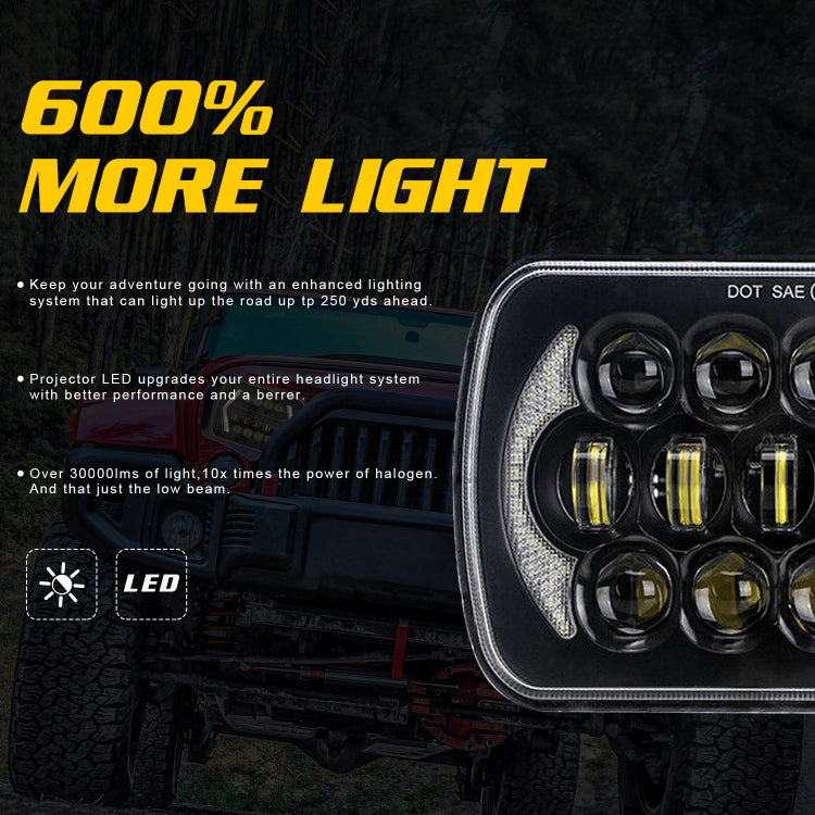 7 inch(5X7)/(7X6) H4 DC 9V-30V 30000LM 300W 8LEDs Car Square Shape LED Headlight Lamps for Jeep Wrangler - Work Lights by buy2fix | Online Shopping UK | buy2fix