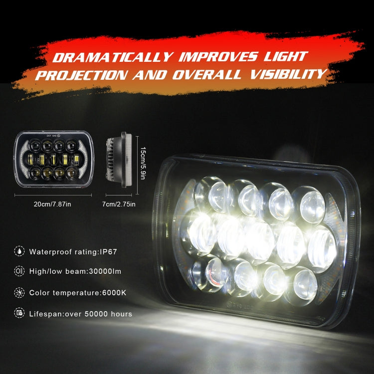 7 inch(5X7)/(7X6) H4 DC 9V-30V 30000LM 300W 8LEDs Car Square Shape LED Headlight Lamps for Jeep Wrangler - Work Lights by buy2fix | Online Shopping UK | buy2fix