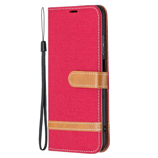 For Xiaomi Redmi Note 10 4G / Note 10S Color Matching Denim Texture Horizontal Flip Leather Case with Holder & Card Slots & Wallet & Lanyard(Red) by buy2fix