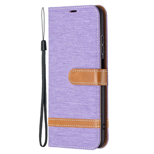 For Xiaomi Redmi Note 10 4G / Note 10S Color Matching Denim Texture Horizontal Flip Leather Case with Holder & Card Slots & Wallet & Lanyard(Purple) by buy2fix