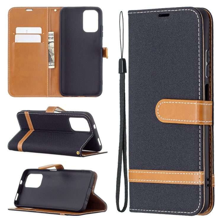 For Xiaomi Redmi Note 10 4G / Note 10S Color Matching Denim Texture Horizontal Flip Leather Case with Holder & Card Slots & Wallet & Lanyard(Black) - Xiaomi Cases by buy2fix | Online Shopping UK | buy2fix