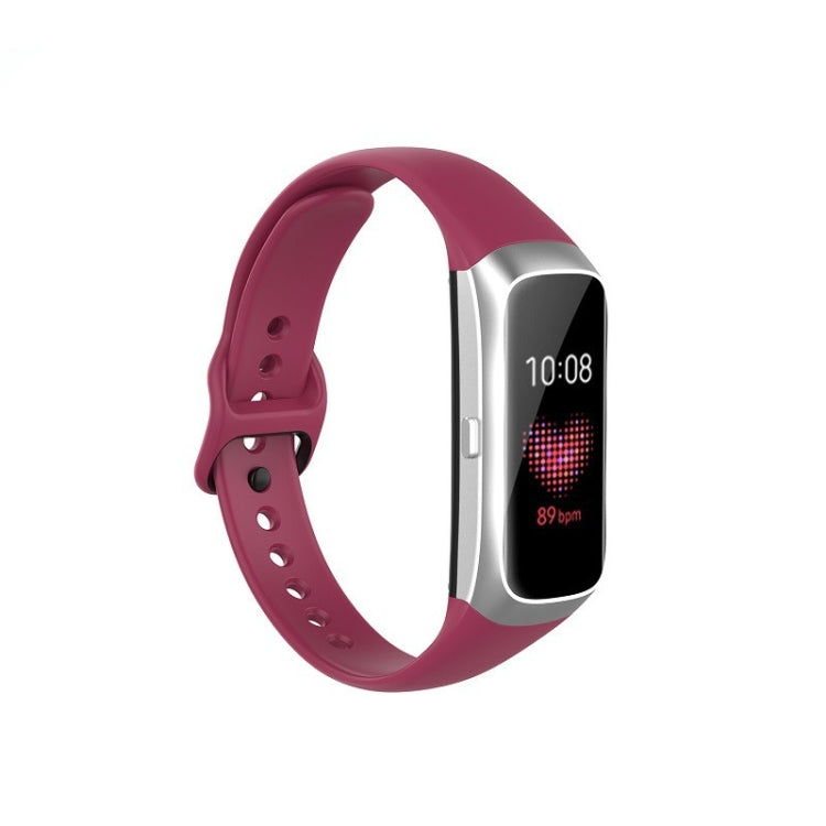For Samsung Galaxy Fit SM-R370 Silicone Steel Shrapnel Black Buckle Watch Band(Wine Red) - Watch Bands by buy2fix | Online Shopping UK | buy2fix