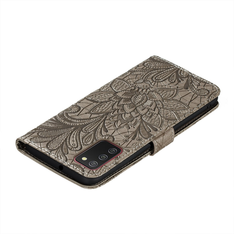 For Xiaomi Redmi 9T / Poco M3 Lace Flower Embossing Pattern Horizontal Flip Leather Case with Holder & Card Slots & Wallet & Photo Frame(Grey) - Xiaomi Cases by buy2fix | Online Shopping UK | buy2fix