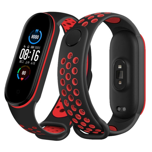 For Xiaomi Mi Band 6 (CA8856) Breathable Silicone Watch Band with Holes(Black+Red) by buy2fix