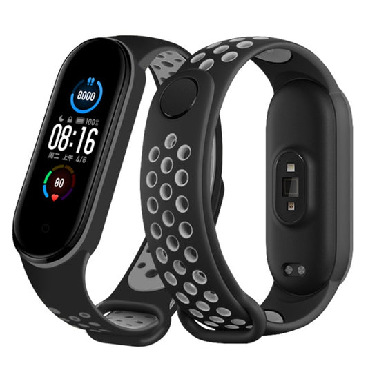 For Xiaomi Mi Band 6 (CA8856) Breathable Silicone Watch Band with Holes(Black+Grey) by buy2fix