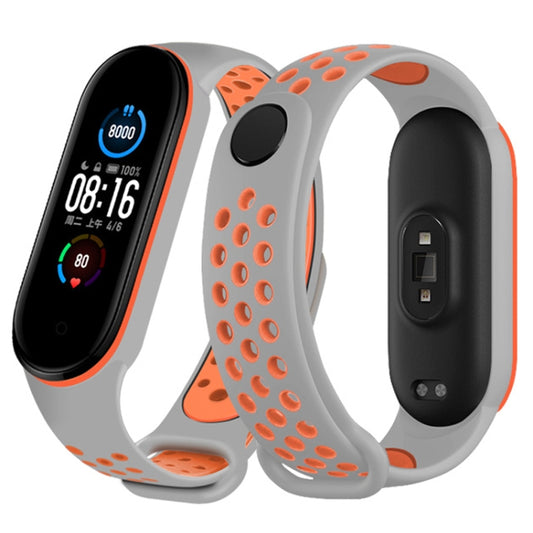 For Xiaomi Mi Band 6 (CA8856) Breathable Silicone Watch Band with Holes(Grey+Orange) by buy2fix
