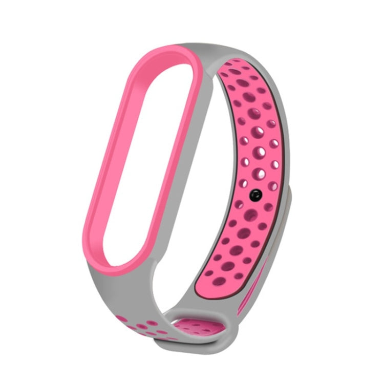 For Xiaomi Mi Band 6 (CA8856) Breathable Silicone Watch Band with Holes(Grey+Pink) - Watch Bands by buy2fix | Online Shopping UK | buy2fix