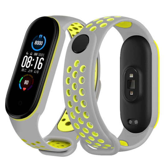 For Xiaomi Mi Band 6 (CA8856) Breathable Silicone Watch Band with Holes(Grey+Yellow) by buy2fix
