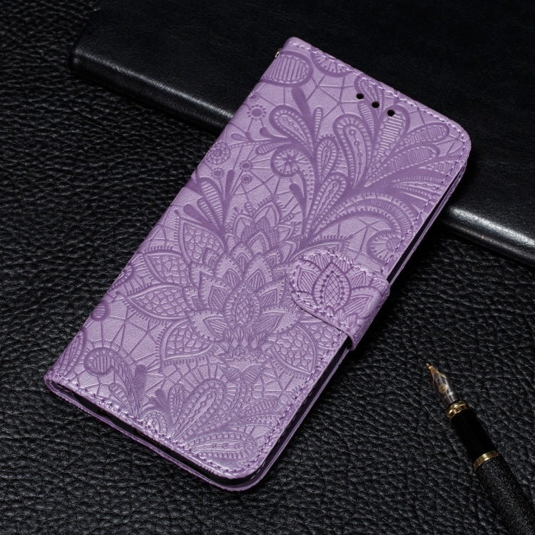 For Motorola Moto E7 Power Lace Flower Embossing Pattern Horizontal Flip Leather Case with Holder & Card Slots & Wallet & Photo Frame(Purple) by buy2fix