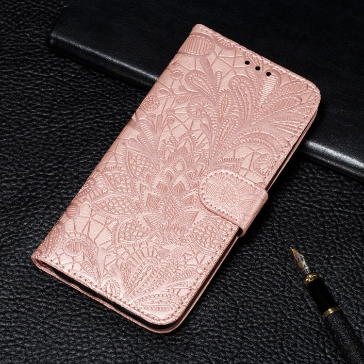 For Motorola Moto E7 Power Lace Flower Embossing Pattern Horizontal Flip Leather Case with Holder & Card Slots & Wallet & Photo Frame(Rose Gold) by buy2fix