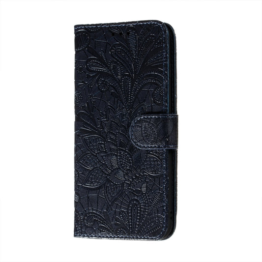 For Motorola Moto E7 Power Lace Flower Embossing Pattern Horizontal Flip Leather Case with Holder & Card Slots & Wallet & Photo Frame(Dark Blue) by buy2fix