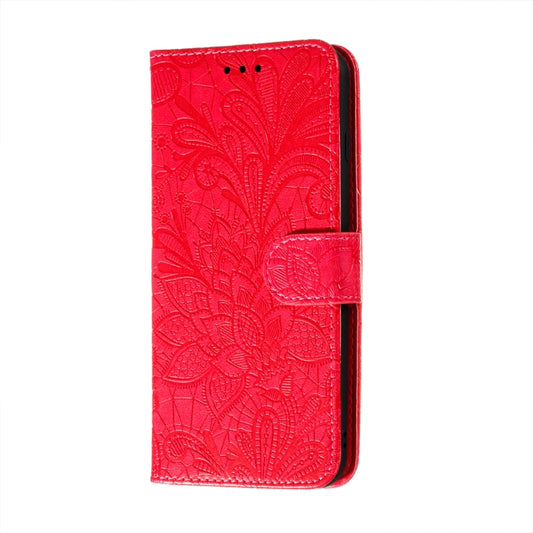 For Motorola Moto E7 Power Lace Flower Embossing Pattern Horizontal Flip Leather Case with Holder & Card Slots & Wallet & Photo Frame(Red) by buy2fix