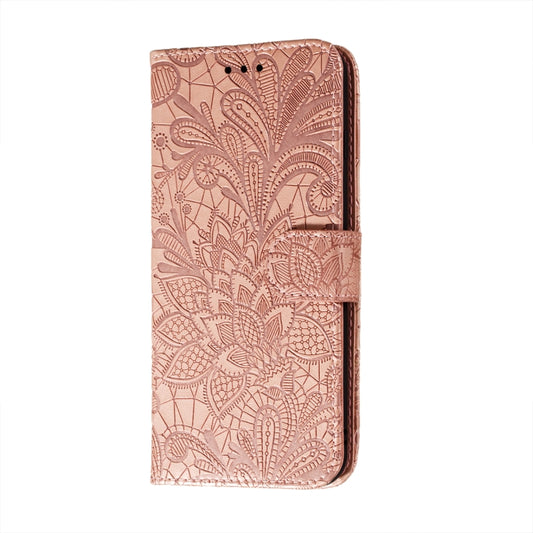 For Motorola Moto G30 Lace Flower Embossing Pattern Horizontal Flip Leather Case with Holder & Card Slots & Wallet & Photo Frame(Rose Gold) by buy2fix