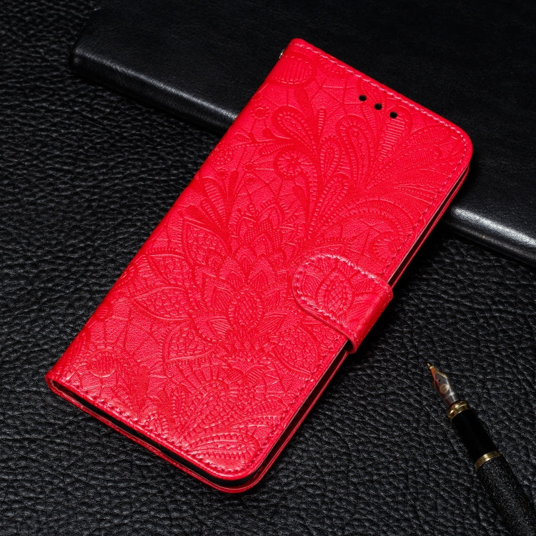 For Motorola Moto G30 Lace Flower Embossing Pattern Horizontal Flip Leather Case with Holder & Card Slots & Wallet & Photo Frame(Red) by buy2fix