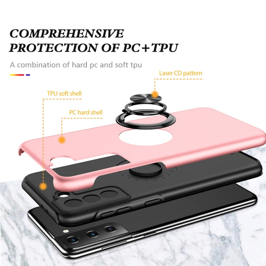 For Samsung Galaxy S21 5G PC + TPU Shockproof Magnetic Protective Case with Invisible Ring Holder(Rose Gold) by buy2fix