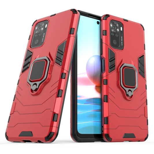 For Xiaomi Redmi Note 10 4G Shockproof PC + TPU Protective Case with Magnetic Ring Holder(Red) by buy2fix