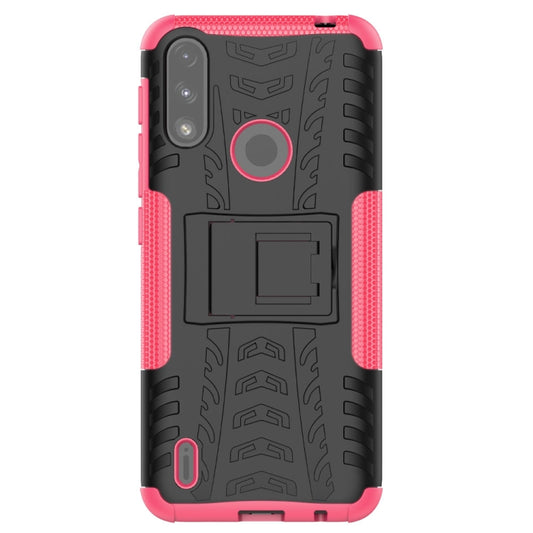 For Motorola Moto E7 Power Tire Texture Shockproof TPU+PC Protective Case with Holder(Pink) by buy2fix
