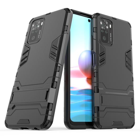 For Xiaomi Redmi Note 10 4G Shockproof PC + TPU Protective Case with Hidden Holder(Black) by buy2fix