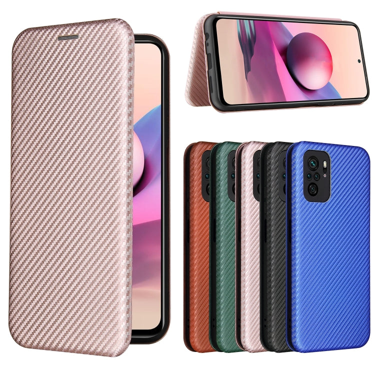 For Xiaomi Redmi Note 10 Pro Carbon Fiber Texture Horizontal Flip TPU + PC + PU Leather Case with Card Slot(Pink) - Xiaomi Cases by buy2fix | Online Shopping UK | buy2fix
