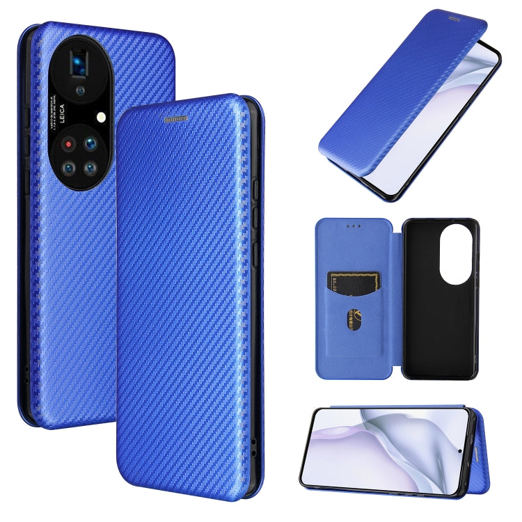 For Huawei P50 Pro Carbon Fiber Texture Horizontal Flip TPU + PC + PU Leather Case with Card Slot(Blue) - Huawei Cases by buy2fix | Online Shopping UK | buy2fix