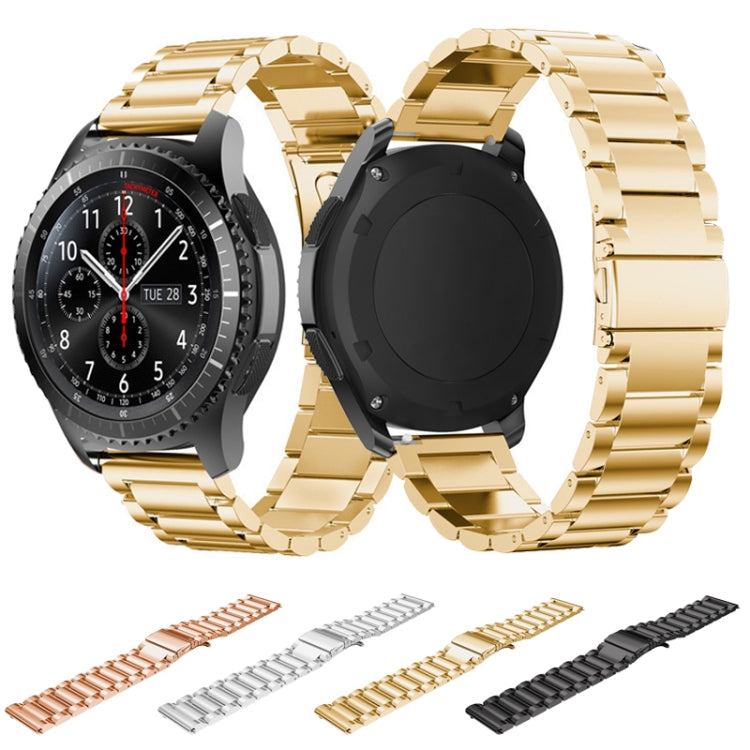 22mm Three Flat Buckle Stainless Steel Replacement Watchband for Huawei Watch GT2 Pro / Amazfit GTR 2(Gold) by buy2fix